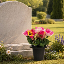 Urbn-Living Pink Pansy & Rose Set Of 2 Artificial Silk Flower Grave Pot Memorial Arrangement Graveside Cemetery - thumbnail 2