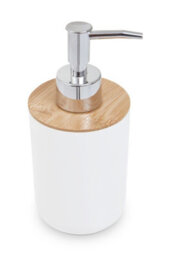 Orsina Subtle White Soap Dispenser With Bamboo Fibre Body,  Liquid Soap Pump For Hand Wash, Moisturizer Dispenser - thumbnail 4