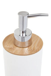 Orsina Subtle White Soap Dispenser With Bamboo Fibre Body,  Liquid Soap Pump For Hand Wash, Moisturizer Dispenser - thumbnail 3