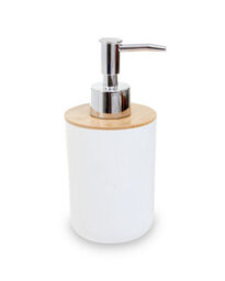 Orsina Subtle White Soap Dispenser With Bamboo Fibre Body,  Liquid Soap Pump For Hand Wash, Moisturizer Dispenser
