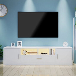 Modern High Gloss Rgb Led Tv Stand With 2 Storage Doors - thumbnail 5