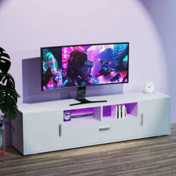 Modern High Gloss Rgb Led Tv Stand With 2 Storage Doors - thumbnail 4