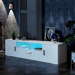 Modern High Gloss Rgb Led Tv Stand With 2 Storage Doors - thumbnail 3