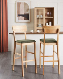 Beliani Set Of 2 Bar Chairs Ambler Light Brown/ Green - thumbnail 2