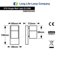 Long Life Lamps Company Single Outdoor Wall Light Dusk Till Dawn Sensor Stainless Steel Finish Ip65 Zlc088 - thumbnail 2