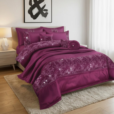 Embroidered Duvet Cover Set Luxury Bedding With Matching Accessories Purple - image 1