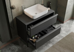 FurniComp LTD Furnicomp Verona Black Oak 2 Drawer 920mm Wall Hung Vanity Unit With Basin - thumbnail 5