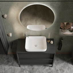 FurniComp LTD Furnicomp Verona Black Oak 2 Drawer 920mm Wall Hung Vanity Unit With Basin - thumbnail 7