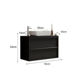 FurniComp LTD Furnicomp Verona Black Oak 2 Drawer 920mm Wall Hung Vanity Unit With Basin - thumbnail 3