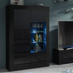 Modern Sideboard Display Cabinet Cupboard Tv Stand Living Room High Gloss Doors - Black - thumbnail 2