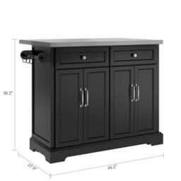 Sobuy Kitchen Trolley With 2 Drawers 4 Doors Foldable Extension 45.2X27.9X36.2 Inch Load Capacity 98 Kg Fkw71-Iii-Sch - Black - thumbnail 2