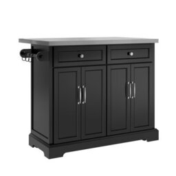 Sobuy Kitchen Trolley With 2 Drawers 4 Doors Foldable Extension 45.2X27.9X36.2 Inch Load Capacity 98 Kg Fkw71-Iii-Sch - Black - thumbnail 3