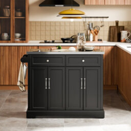 Sobuy Kitchen Trolley With 2 Drawers 4 Doors Foldable Extension 45.2X27.9X36.2 Inch Load Capacity 98 Kg Fkw71-Iii-Sch - Black - thumbnail 4