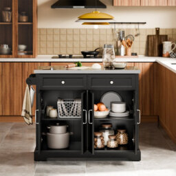 Sobuy Kitchen Trolley With 2 Drawers 4 Doors Foldable Extension 45.2X27.9X36.2 Inch Load Capacity 98 Kg Fkw71-Iii-Sch - Black - thumbnail 5