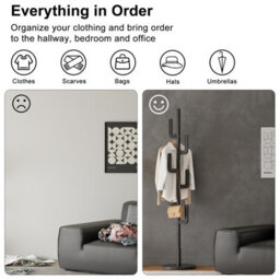 Yqjjgl Solid Wood Freestanding Clothes Rail With Hooks Black Coat Rack Clothes Rack - thumbnail 5