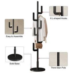 Yqjjgl Solid Wood Freestanding Clothes Rail With Hooks Black Coat Rack Clothes Rack - thumbnail 4