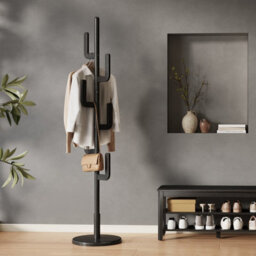 Yqjjgl Solid Wood Freestanding Clothes Rail With Hooks Black Coat Rack Clothes Rack - thumbnail 2