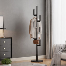 Yqjjgl Solid Wood Freestanding Clothes Rail With Hooks Black Coat Rack Clothes Rack - thumbnail 7