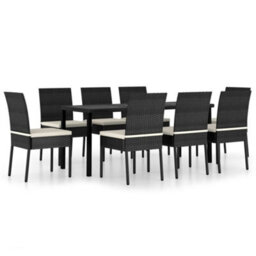 Berkfield 9 Piece Outdoor Dining Set With Cushions Poly Rattan Black - thumbnail 2