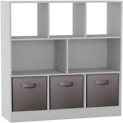 Urbn-Living Urbnliving Asymmetrical 8 Cube White Bookcase Storage Unit With 3 Fabric Drawer Inserts- Grey - image 1