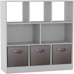 Urbn-Living Urbnliving Asymmetrical 8 Cube White Bookcase Storage Unit With 3 Fabric Drawer Inserts- Grey