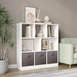 Urbn-Living Urbnliving Asymmetrical 8 Cube White Bookcase Storage Unit With 3 Fabric Drawer Inserts- Grey - thumbnail 4