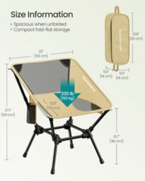 LEDREM Folding Outdoor Camping Chair With Adjustable Height, Steel Frame And 2 Storage Pockets, Brown - thumbnail 5