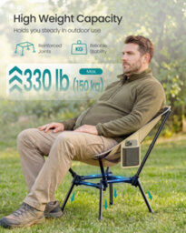 LEDREM Folding Outdoor Camping Chair With Adjustable Height, Steel Frame And 2 Storage Pockets, Brown - thumbnail 3