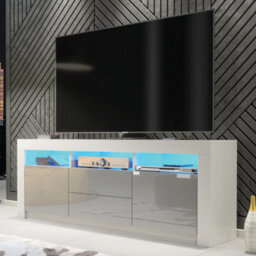 Tv Unit 160Cm Sideboard Cabinet Cupboard Tv Stand Living Room High Gloss Doors - White & Grey