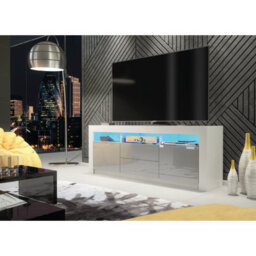 Tv Unit 160Cm Sideboard Cabinet Cupboard Tv Stand Living Room High Gloss Doors - White & Grey - thumbnail 4