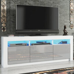 Tv Unit 160Cm Sideboard Cabinet Cupboard Tv Stand Living Room High Gloss Doors - White & Grey - thumbnail 3