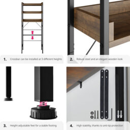 Tectake Shower Caddy Seattle - 3 Tiers 67 X 25 X 165,5 Cm - Industrial Wood Dark, Rustic - thumbnail 4
