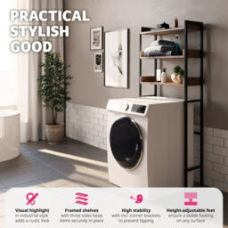 Tectake Shower Caddy Seattle - 3 Tiers 67 X 25 X 165,5 Cm - Industrial Wood Dark, Rustic - thumbnail 3