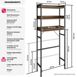 Tectake Shower Caddy Seattle - 3 Tiers 67 X 25 X 165,5 Cm - Industrial Wood Dark, Rustic - thumbnail 6