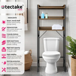 Tectake Shower Caddy Seattle - 3 Tiers 67 X 25 X 165,5 Cm - Industrial Wood Dark, Rustic - thumbnail 2
