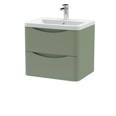Balterley Dunwood Contemporary 2 Drawer Wall Hung Vanity Unit With Basin, Satin Green, 600mm - image 1