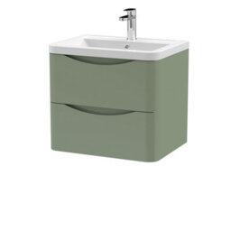 Balterley Dunwood Contemporary 2 Drawer Wall Hung Vanity Unit With Basin, Satin Green, 600mm