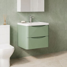 Balterley Dunwood Contemporary 2 Drawer Wall Hung Vanity Unit With Basin, Satin Green, 600mm - thumbnail 4
