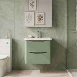 Balterley Dunwood Contemporary 2 Drawer Wall Hung Vanity Unit With Basin, Satin Green, 600mm - thumbnail 2