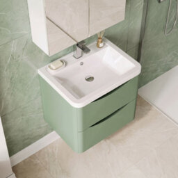 Balterley Dunwood Contemporary 2 Drawer Wall Hung Vanity Unit With Basin, Satin Green, 600mm - thumbnail 3