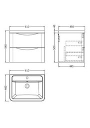 Balterley Dunwood Contemporary 2 Drawer Wall Hung Vanity Unit With Basin, Satin Green, 600mm - thumbnail 5