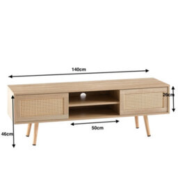 MMT Funiture Designs Tv Stand Cabinet Modern Scandi Style Light Wood Rattan Panel Sliding Doors 140Cm Wide - thumbnail 5