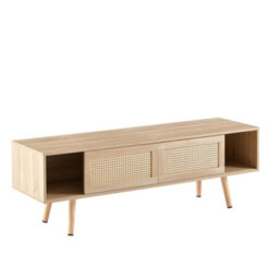 MMT Funiture Designs Tv Stand Cabinet Modern Scandi Style Light Wood Rattan Panel Sliding Doors 140Cm Wide - thumbnail 3