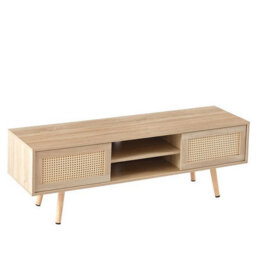 MMT Funiture Designs Tv Stand Cabinet Modern Scandi Style Light Wood Rattan Panel Sliding Doors 140Cm Wide