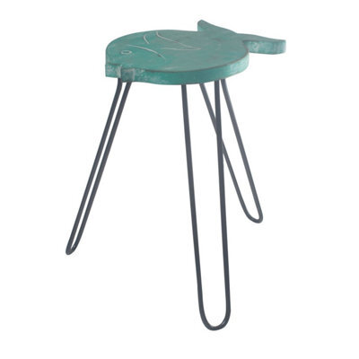 Albasia Wood Fish Stand - Turquoise Handcrafted Plant Holder - image 1