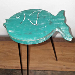 Albasia Wood Fish Stand - Turquoise Handcrafted Plant Holder - thumbnail 2