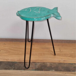 Albasia Wood Fish Stand - Turquoise Handcrafted Plant Holder - thumbnail 4