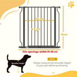 Dog Gate Wide Stair Gate W/ Door Pressure Fit, 75-85W Cm, Black - thumbnail 2