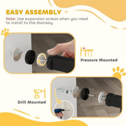 Dog Gate Wide Stair Gate W/ Door Pressure Fit, 75-85W Cm, Black - thumbnail 3