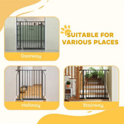 Dog Gate Wide Stair Gate W/ Door Pressure Fit, 75-85W Cm, Black - thumbnail 4